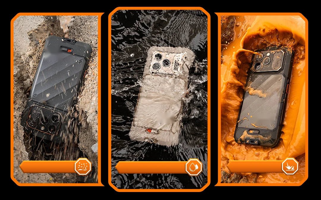 Handset under water and in a dusty worksite